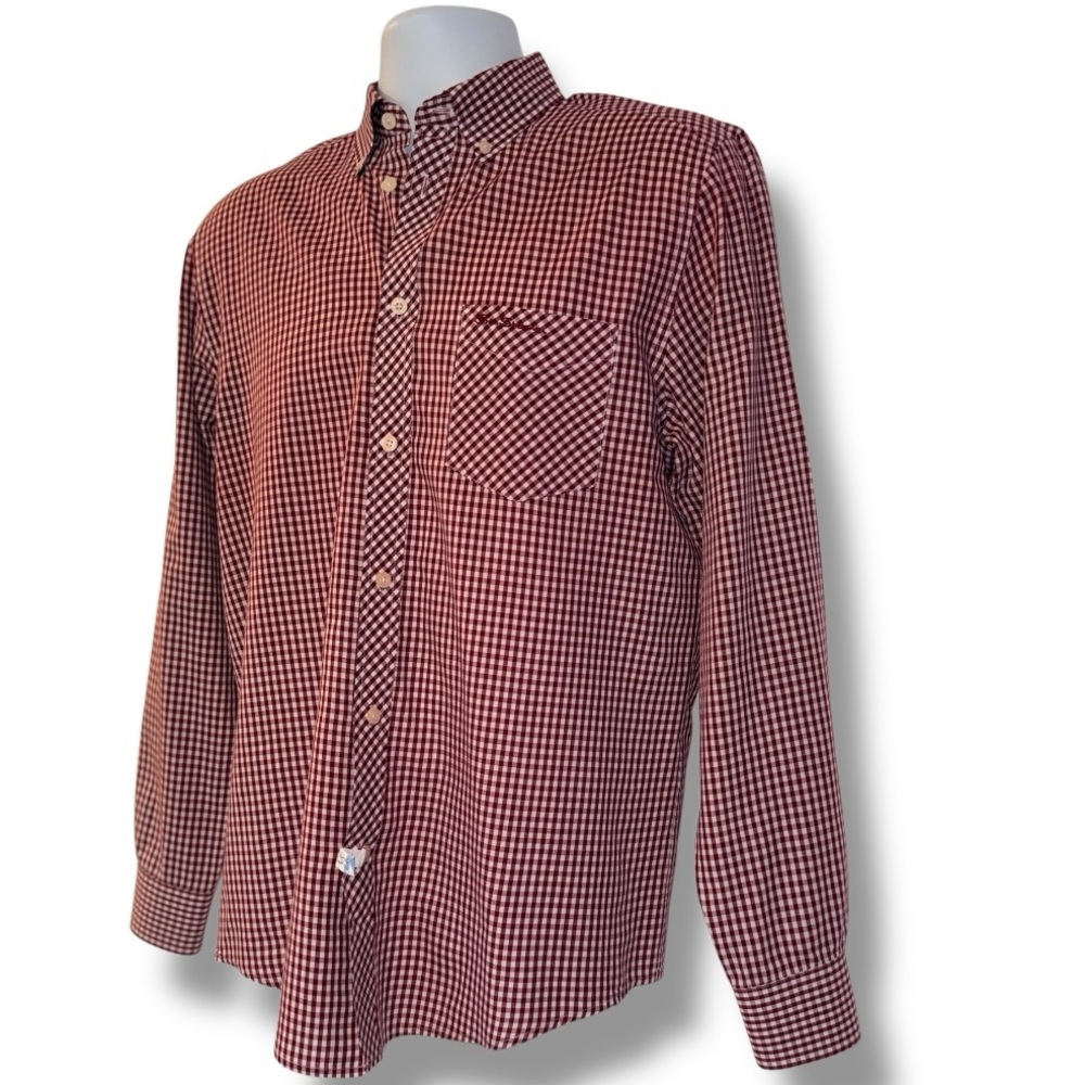 Ben Sherman Men’s Button-Down Shirt | Maroon Gingham Check | Size M